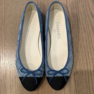 CHANEL Denim Quilted Ballet Flats